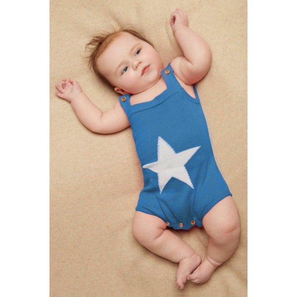 Blue Star Pattern Knitted Infant Romper Baby Wear