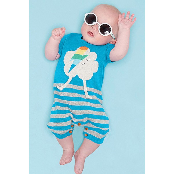 Blue Cute Cloud Pattern Knit Newborn Baby Romper