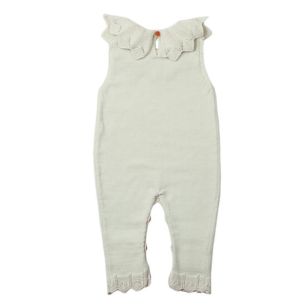 White Flounce Neck Detail Unisex Baby Jumpsuit