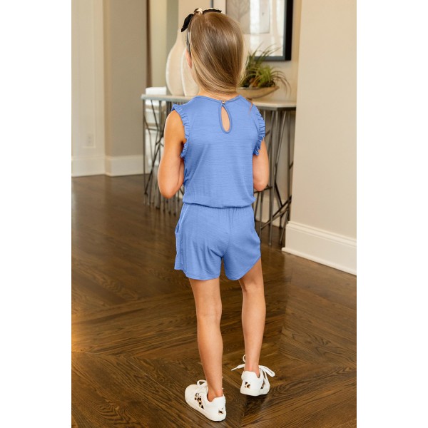 Sky Blue Ruffled Sleeveless Little Girl Romper