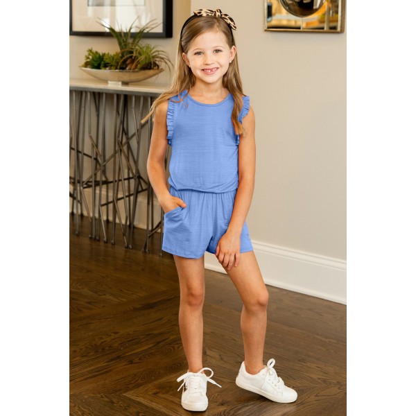 Sky Blue Ruffled Sleeveless Little Girl Romper