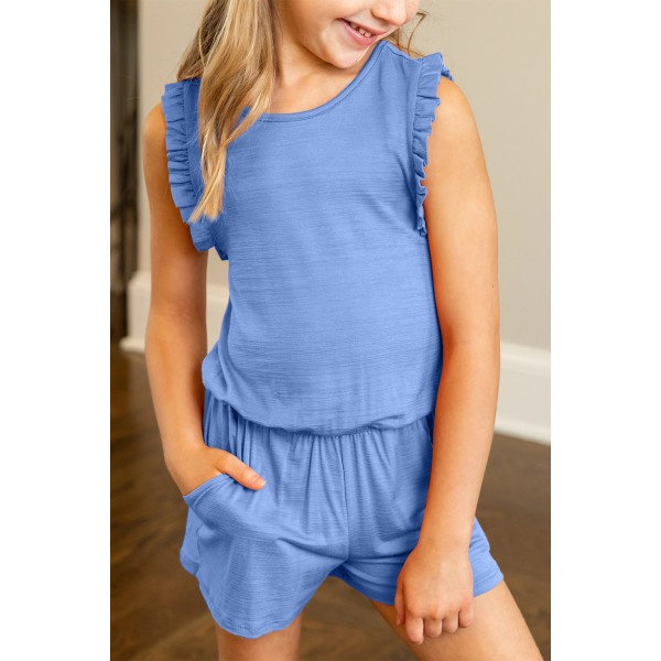 Sky Blue Ruffled Sleeveless Little Girl Romper