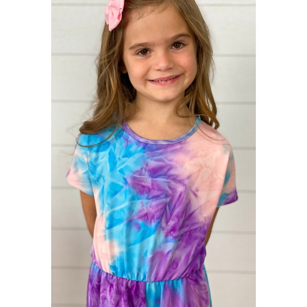 Purple Tie-dye Short Sleeve Little Girl Romper