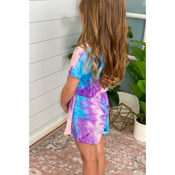 Purple Tie-dye Short Sleeve Little Girl Romper