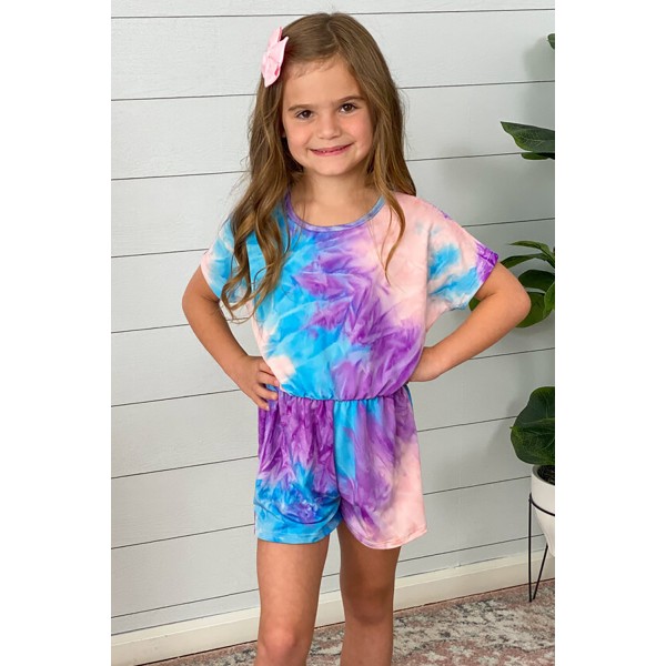 Purple Tie-dye Short Sleeve Little Girl Romper