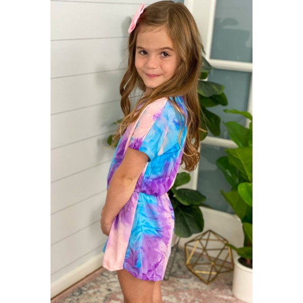 Purple Tie-dye Short Sleeve Little Girl Romper