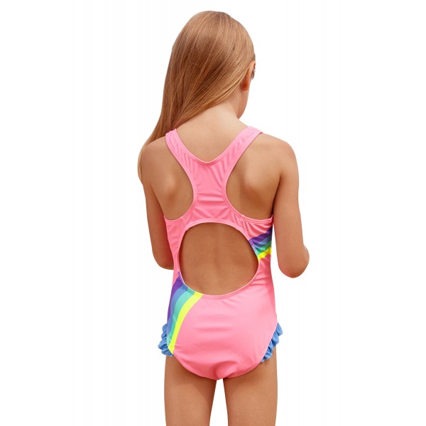 Cute Rainbow Trim Pink Baby Girls One Piece Swimsuit