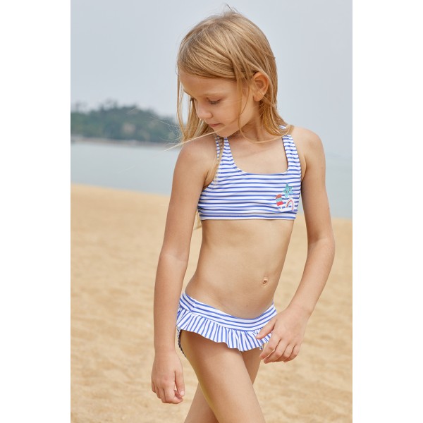 Blue Nautical Stripes Toddler Girls Bikini Swimwear