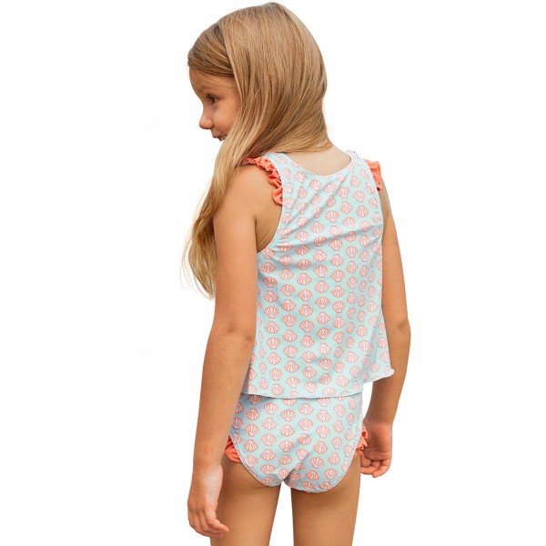 Light Blue Little Girls Tankini with Salmon Print