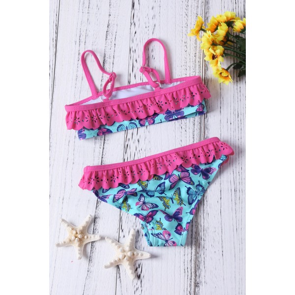 Sweet Butterfly Print Ruffle Child Girls Bikini Swimwear