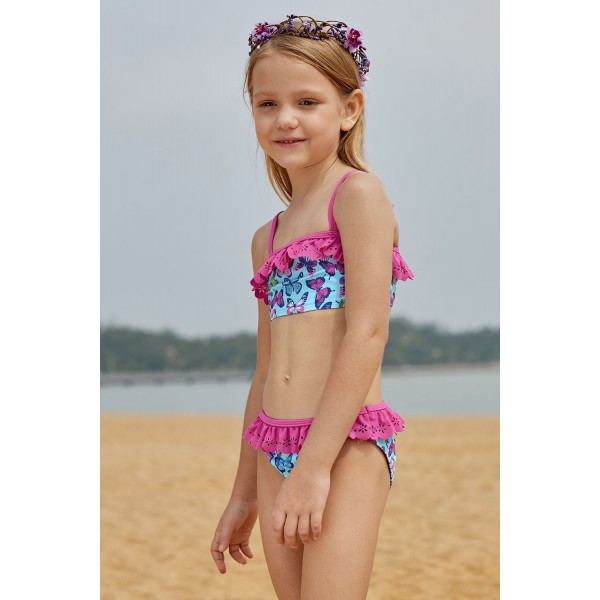 Sweet Butterfly Print Ruffle Child Girls Bikini Swimwear