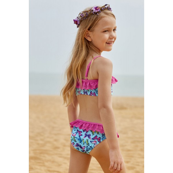 Sweet Butterfly Print Ruffle Child Girls Bikini Swimwear