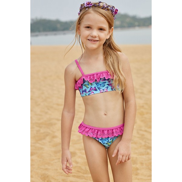 Sweet Butterfly Print Ruffle Child Girls Bikini Swimwear