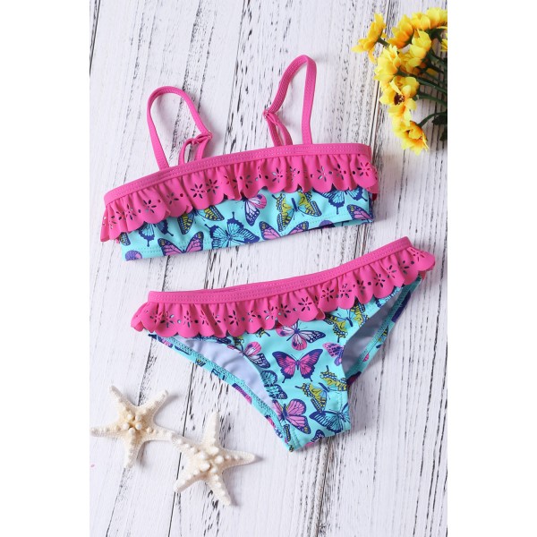 Sweet Butterfly Print Ruffle Child Girls Bikini Swimwear