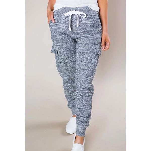 Heathered Gray Pocketed Casual Joggers