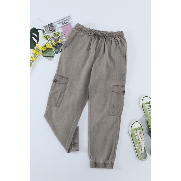 Gray Drawstring Cargo Pocketed Joggers