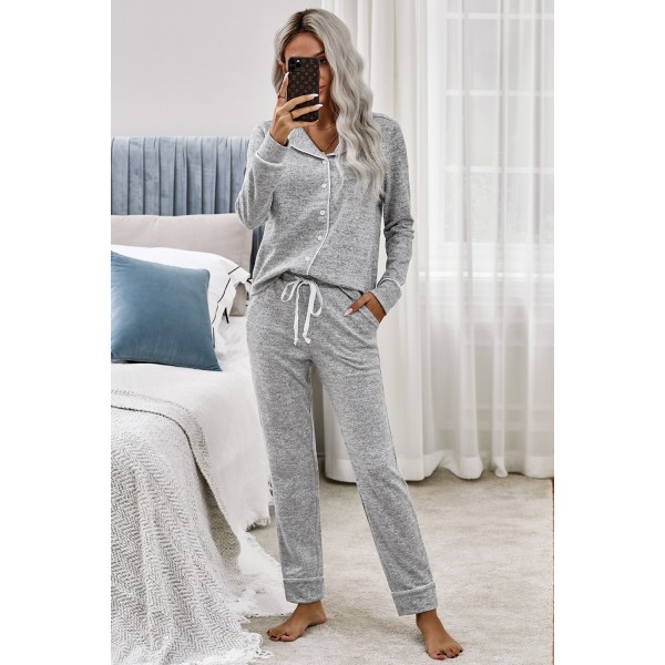 Gray Sound Asleep Button Pajama Set