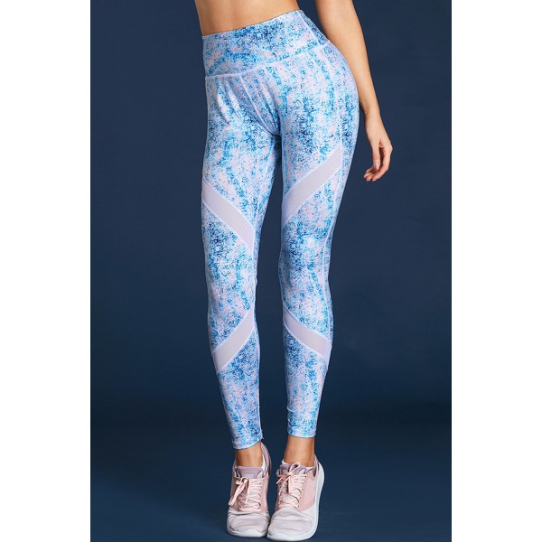 Blue Scrawl Print Women High Waist Sport Leggings