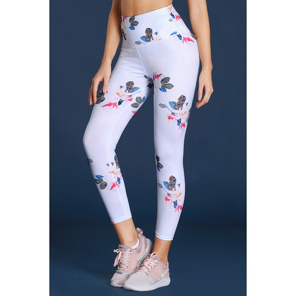 Discrete Print High Waist Sport Leggings in White