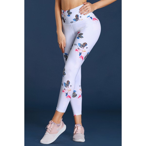 Discrete Print High Waist Sport Leggings in White