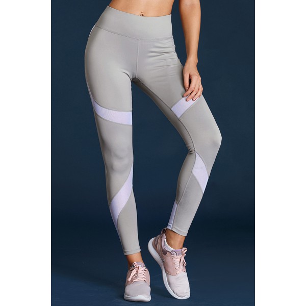 Gray High Waist Sport Yoga Pants with Colorblock