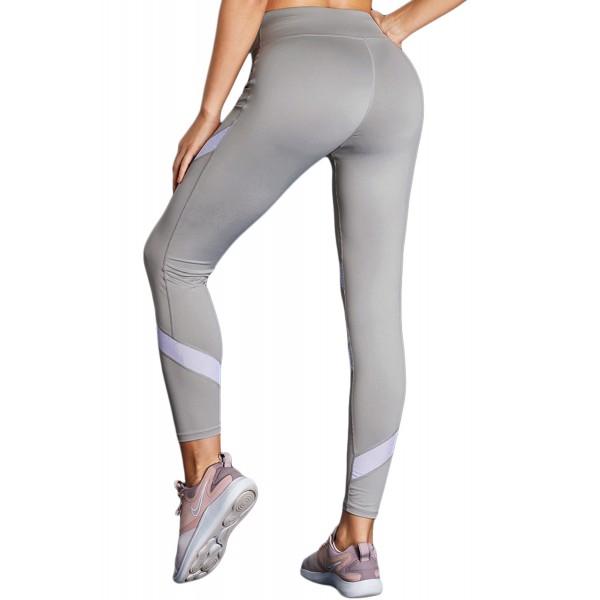 Gray High Waist Sport Yoga Pants with Colorblock