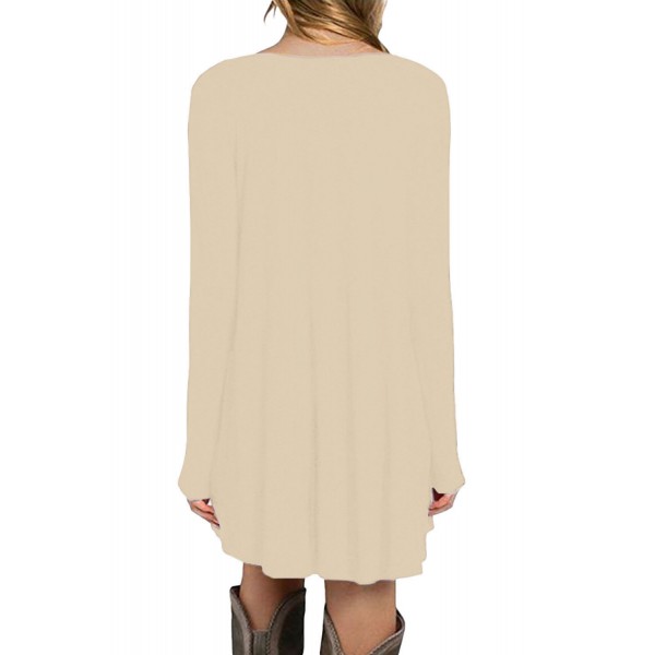 Apricot Long Sleeve Pocket Casual Loose T-shirt Dress