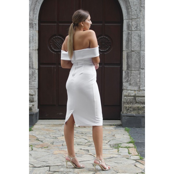 White Off-the-shoulder Midi Dress