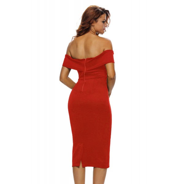 Red Off-the-shoulder Midi Dress