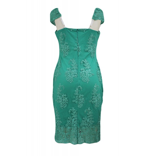 Green Embroidered Cap Sleeves Bodycon Party Dress