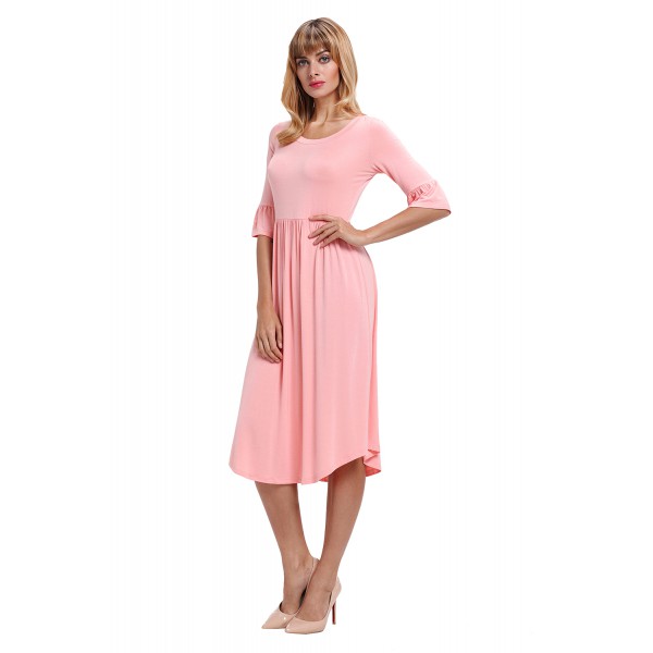 Pink Ruffle Sleeve Midi Jersey Dress