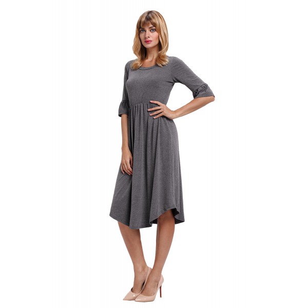 Gray Ruffle Sleeve Midi Jersey Dress