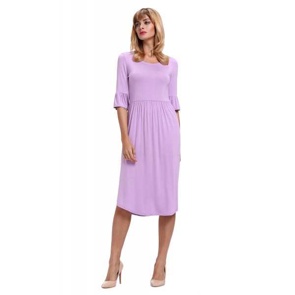 Purple Ruffle Sleeve Midi Jersey Dress