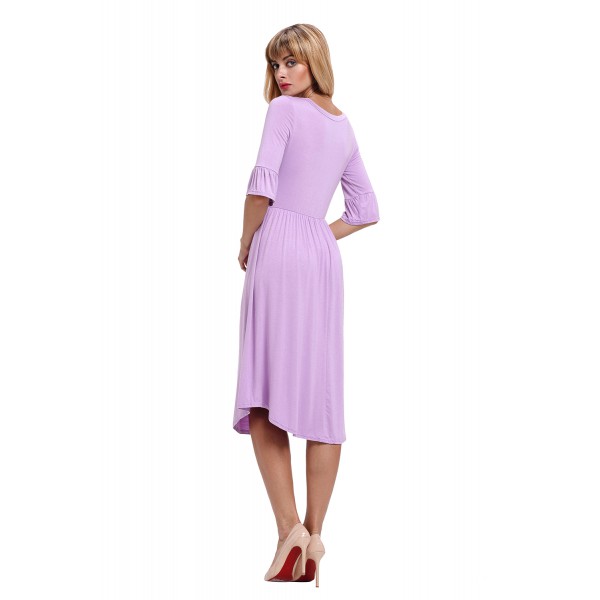 Purple Ruffle Sleeve Midi Jersey Dress