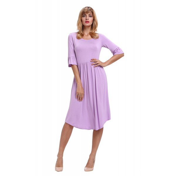 Purple Ruffle Sleeve Midi Jersey Dress