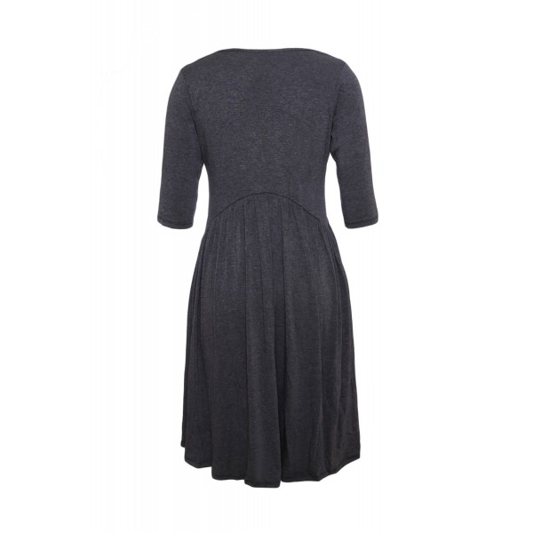 Gray 3/4 Sleeve Draped Swing Dress