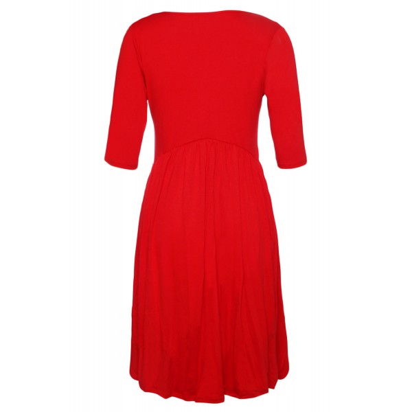 Red 3/4 Sleeve Draped Swing Dress