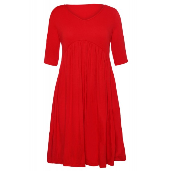 Red 3/4 Sleeve Draped Swing Dress