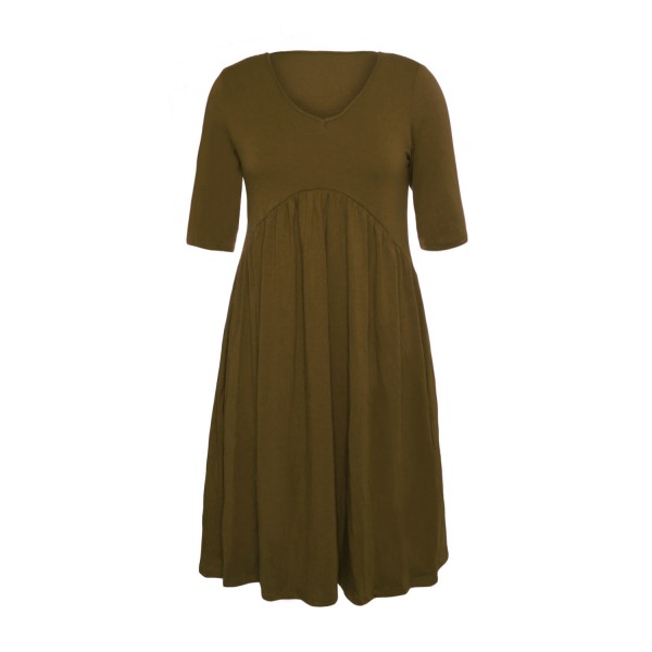 Army Green 3/4 Sleeve Draped Swing Dress