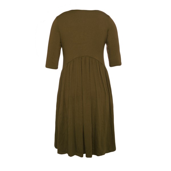 Army Green 3/4 Sleeve Draped Swing Dress