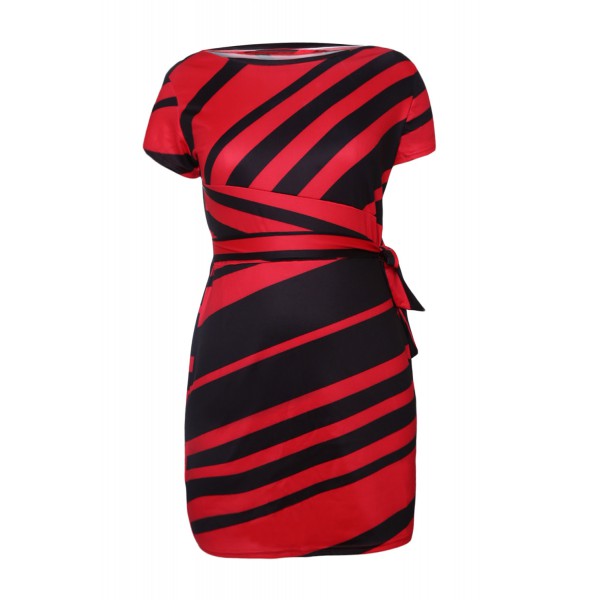 Red Black Stripe Knot Sheath Dress