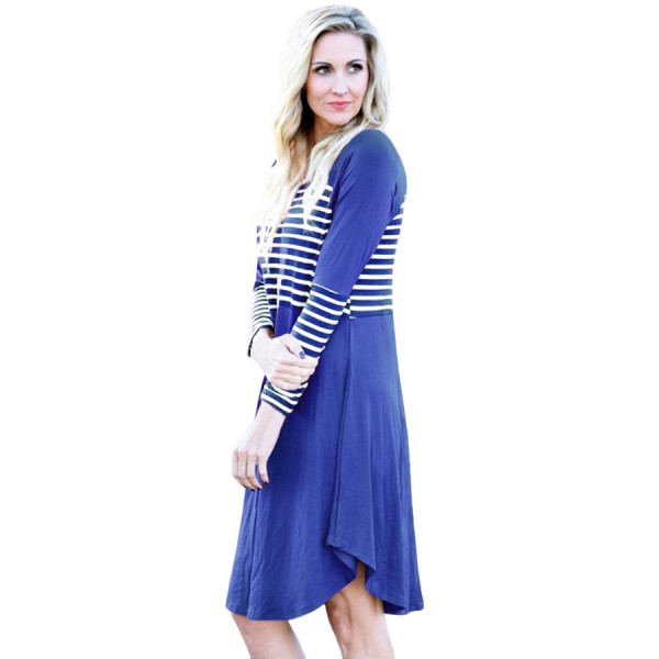 Blue Chic Blocked Stripe Jersey Dress