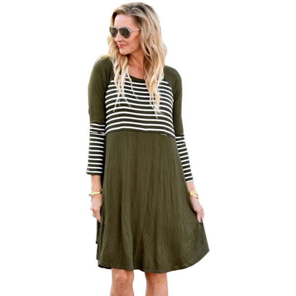 Olive Chic Blocked Stripe Jersey Dress