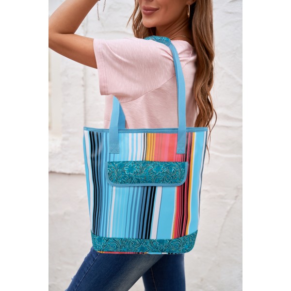 Floral Splicing Serape PU Tote Bag