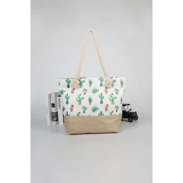 Rope Single Shoulder Cactus Canvas Tote Bag