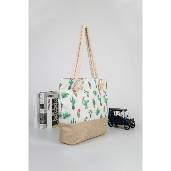 Rope Single Shoulder Cactus Canvas Tote Bag