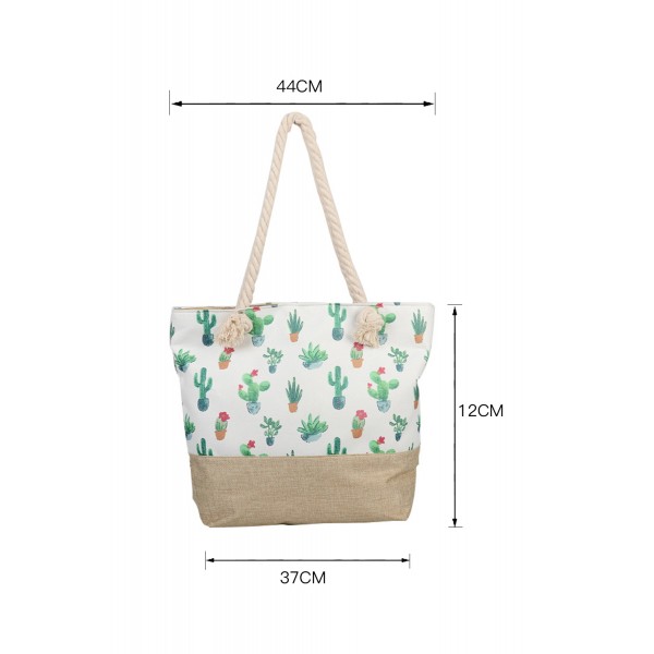 Rope Single Shoulder Cactus Canvas Tote Bag