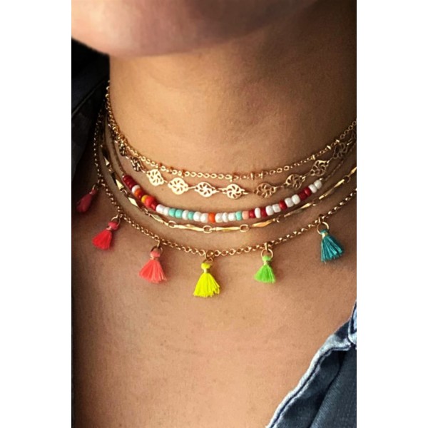 5Pcs Bohemian Colorful Tassel Beading Pendant Necklace