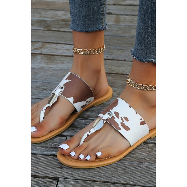 Brown Cow Print Flat-bottomed Flip-flop Sandals