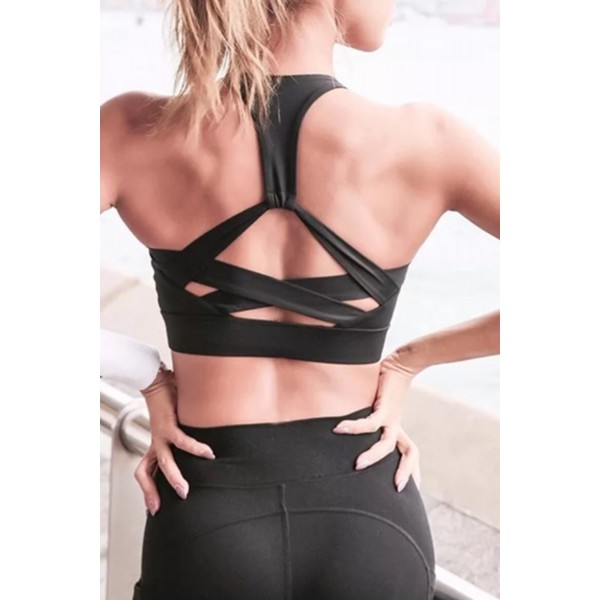 Black Athletic Push Up Sports Bra